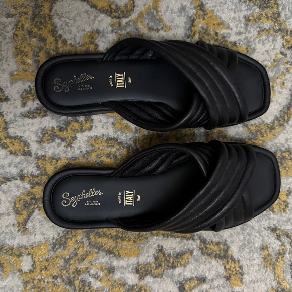 Seychelles Word for Word Leather Slide Sandal Black Size 9 Made in Italy - Picture 4 of 10